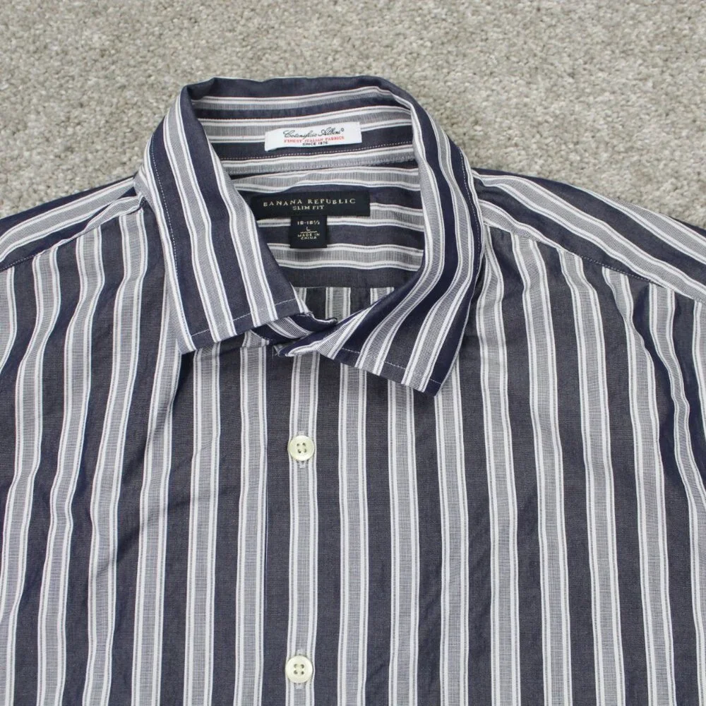 Banana Republic Shirt Mens Large Blue/Gray Slim Fit Albini Italian Fabric Cotton